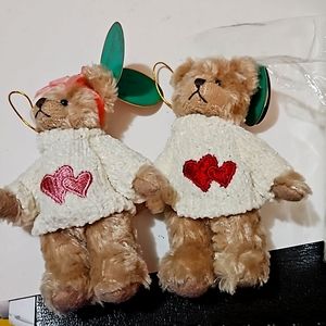 2 Bearington Collection 4.5" Plush Ornament Valentine Bears Pink and red Hearts